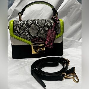 Aldo Black and Green Snake Print Crossbody Bag